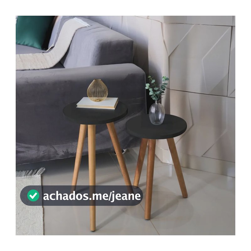 Mesa Lateral Pé Palito Kit Mesas Cabeceira Para Sala E Hall Pintado Preto