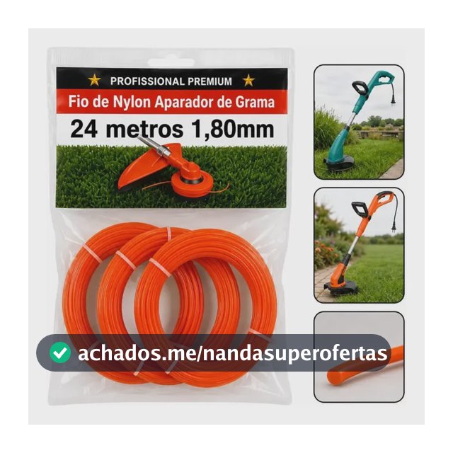 Fio Nylon 1,8mm 3 Rolos Aparador Grama Cortardor Roçadeira Laranja