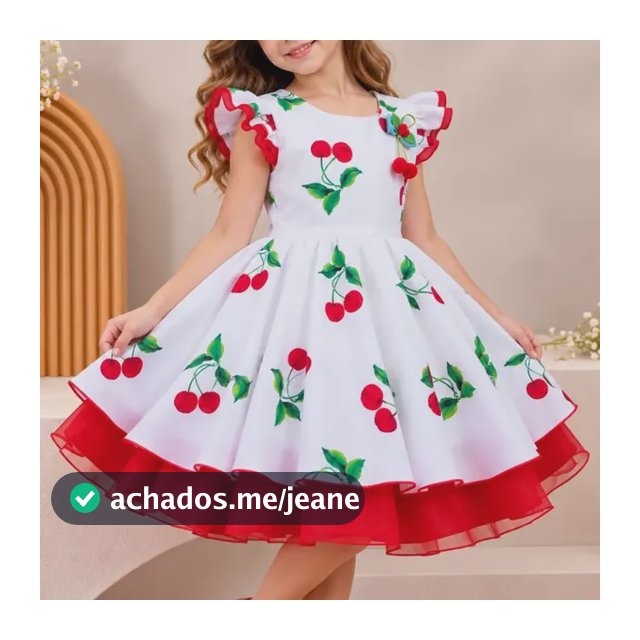 Vestido Infantil Estampado Temático Cereja Festa Princesa