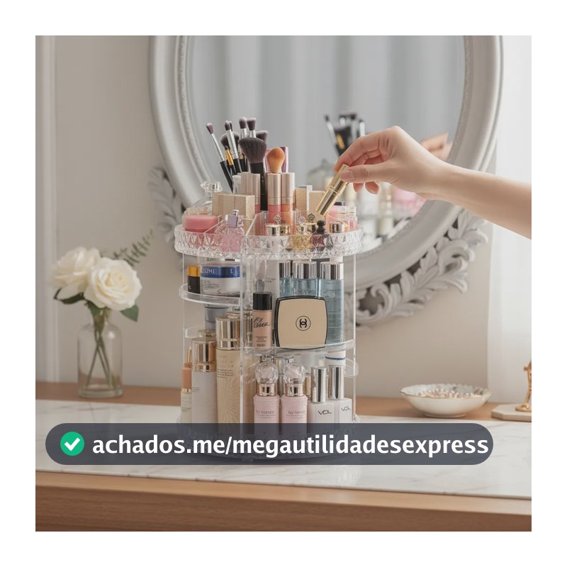 Organizador De Maquiagem Giratório 360° Em Acrílico Transparente Com Prateleiras Ajustáveis EPS-2577 Epsilon