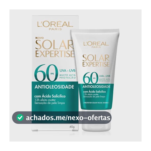 Protetor Solar Facial Antioleosidade FPS60, Controle de Oleosidade por 12h, Efeito Matte Sem Cor, Solar Expertise L'Oreal Paris, 40g