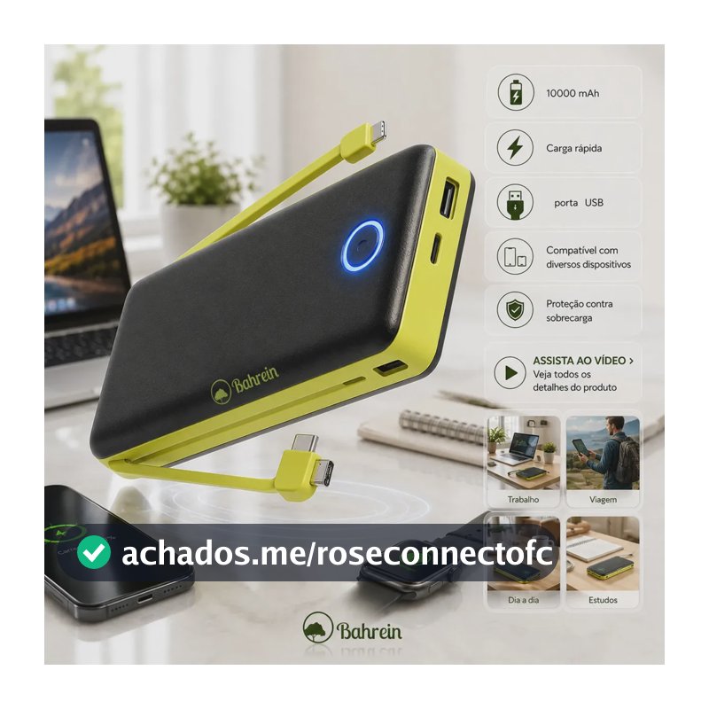Power Bank 10000mah Carregador Portátil Turbo Rápido Universal Celular - Melhor Carregador Portátil Compatível Com iPhone Notebook Relógios Android Mac Ios Samsung Apple 10000mah - Marca Bahrein