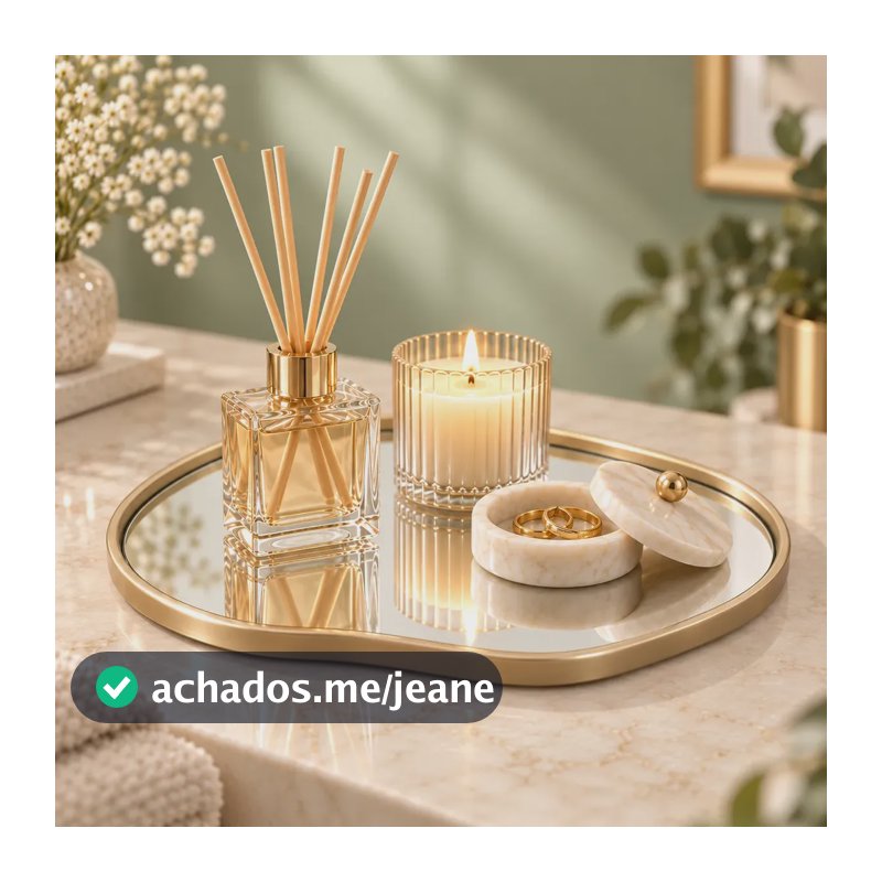 Bandeja Decorativa Espelhada Orgânica Perfumes Maquiagem Champagne