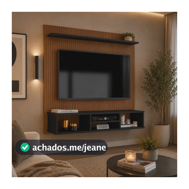 Painel Tv Everest Ripado 3d Suspenso Tv Até 50 Polegadas Preto