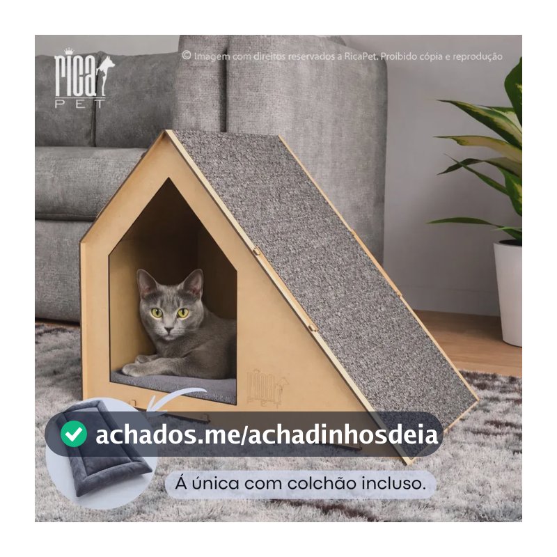 Casinha com Colchão para Gato Tóca Rampa Casa Caminha Pet Arranhador Luxo Cor Cinza Anti Estresse Brinquedo Casinha Carpete Móveis Brinquedo Afiar Unhas Gatinho Filhote