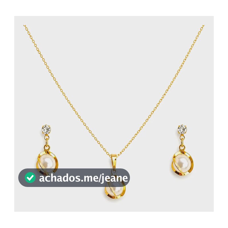Conjunto Colar E Brinco Feminino Pérola Banhado Ouro 18k Dourado