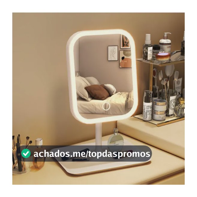 Espelho Led De Mesa Touch Recarregável Usb E 3 Cores De Luz Retangular - Branco