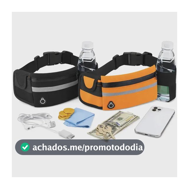 Kit 2 Pochetes Esportiva Impermeável Celular Acessórios Academia Treino Corrida Caminhada Moderna Bolsa Transversal Cintura Moda Blogueira Marca Lemon Shark Cor Preta E Laranja