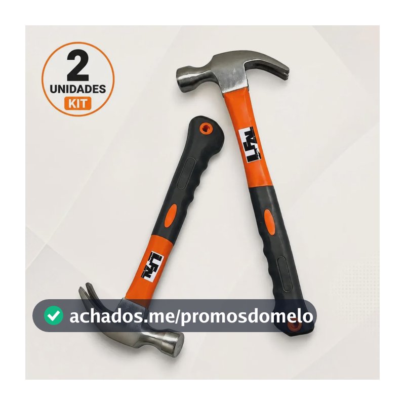 Kit 2 Martelo De Prego Profissional Tipo Unha Cabeça Aço Cabo Fibra Emborrachado Resistente Ferramenta Portátil Multifuncional Construção Obra Casa Pedreiro Carpinteiro Serralheiro Reforma Marca Lfal