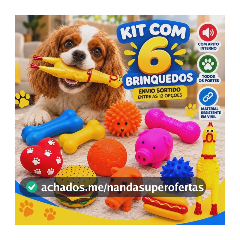 Kit 6 Brinquedos Para Filhote Cachorro Pet Mordedor Bolinha