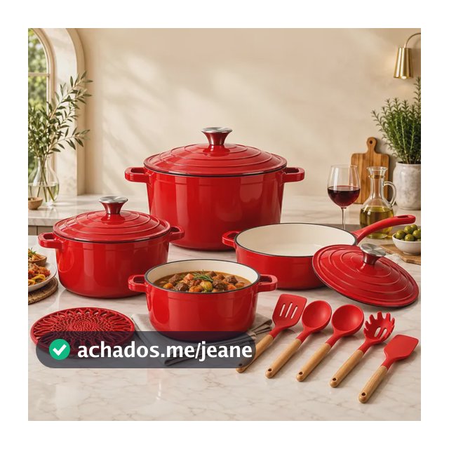 Jogo De Panelas Ferro Fundido Esmaltado 13peças Antiaderente Vermelho