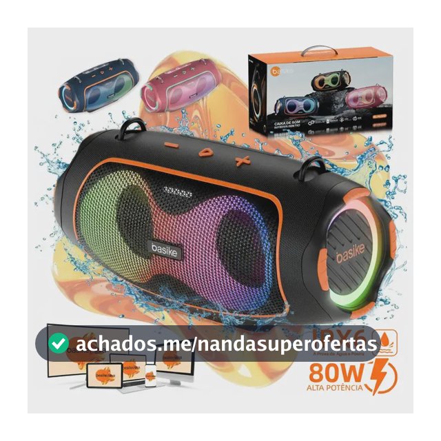 Boombox Basike Portátil 80W à Prova D'Água c/ Grave Potente, RGB e TWS