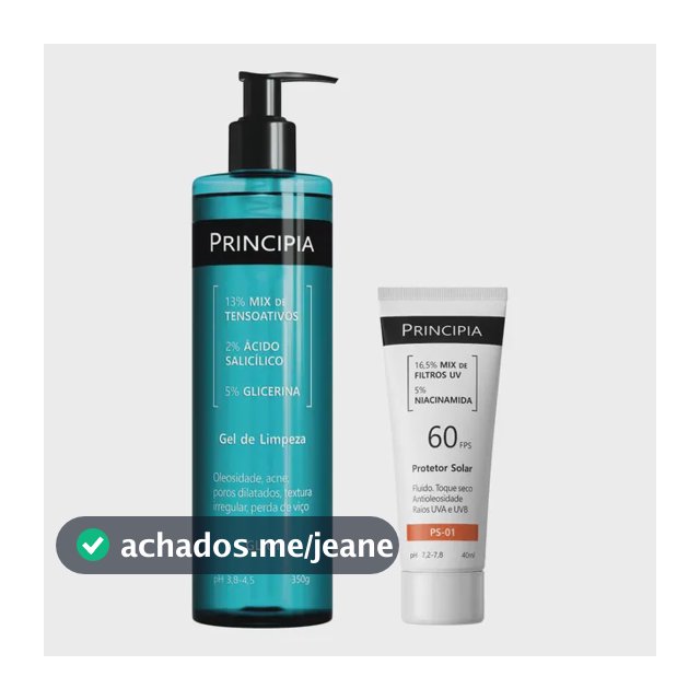 Principia Kit Gel de Limpeza GL-01 + Protetor Solar Facial PS-01 FPS 60