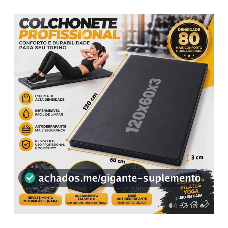 Colchão Extra Grande 120x60 Abdominal Colchonete Academia Preto pilates yoga tapete funcional feito em espuma resistente grossa