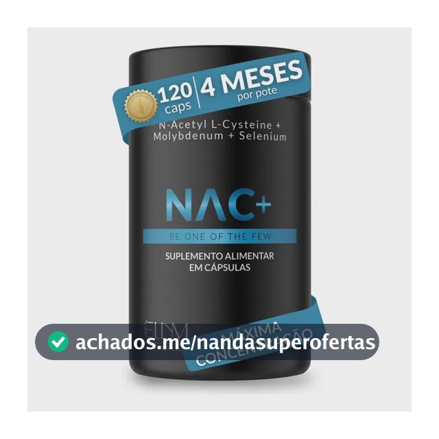 NAC 600 mg Acetilcisteina Molibdênio Selênio 120 Cápsulas 4 Meses N-acetil L-cisteína Máxima Concentração Pureza Essencial Precursor Glutationa Sem Sabor Ellym Nutrition