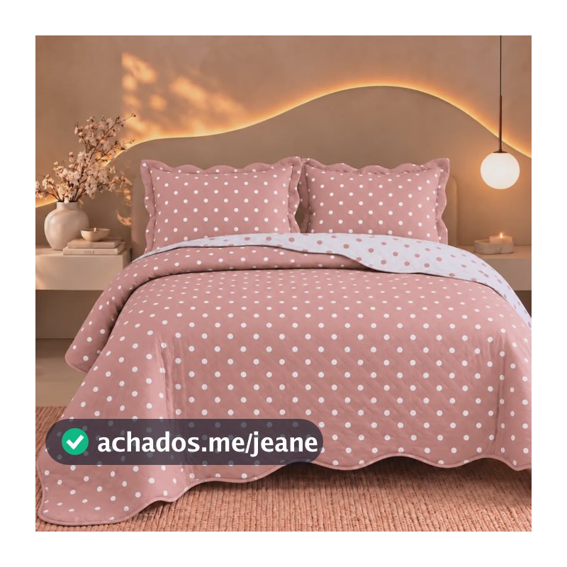 Kit Colcha Cobre Leito Poá Dupla Face 3 Peças Leve Verão Rosa Beijinho