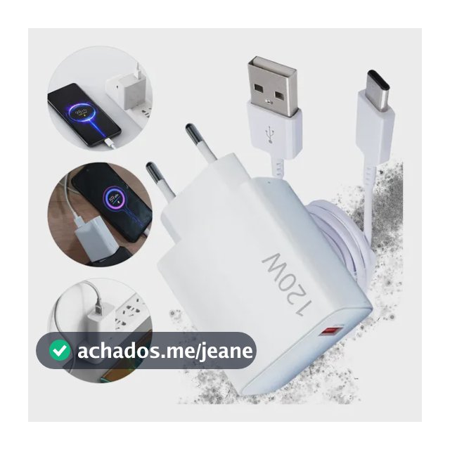 Carregador 120w Turbo Usb-c Para Smartphone Xiaomi E Samsung Branco