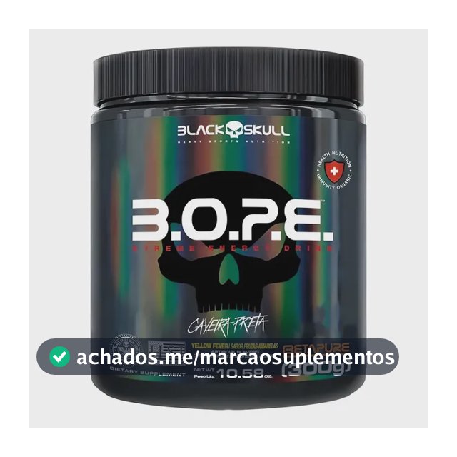 Pré-Treino B.O.P.E. Black Skull em Pó, 300g Sabor Frutas Amarelas