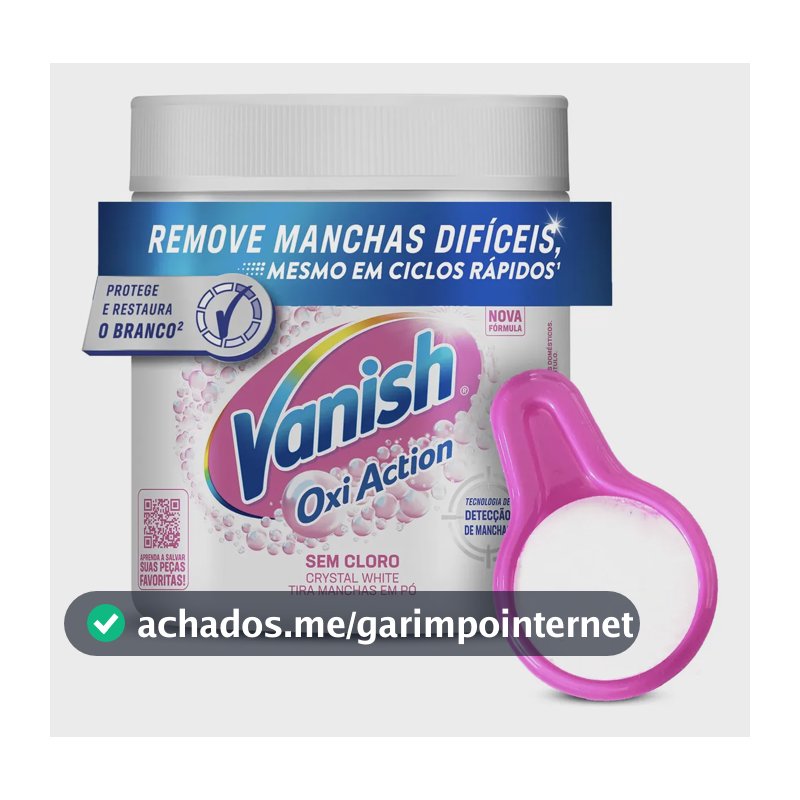 Tira Manchas Vanish em Pó Crystal White Oxi Action para Roupas Brancas 450g