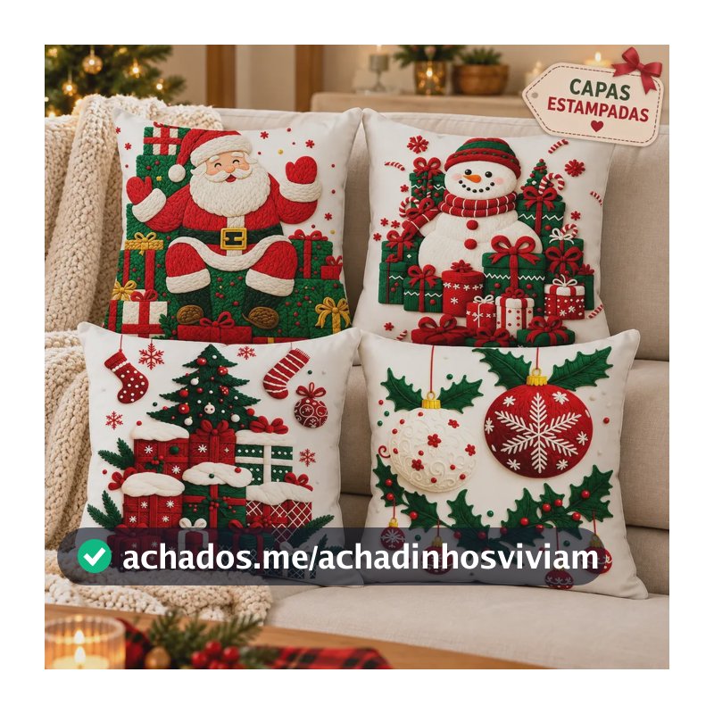 Kit 4 Capas De Almofadas Decorativas Natal Papai Noel 23 Multicolor Natal 23