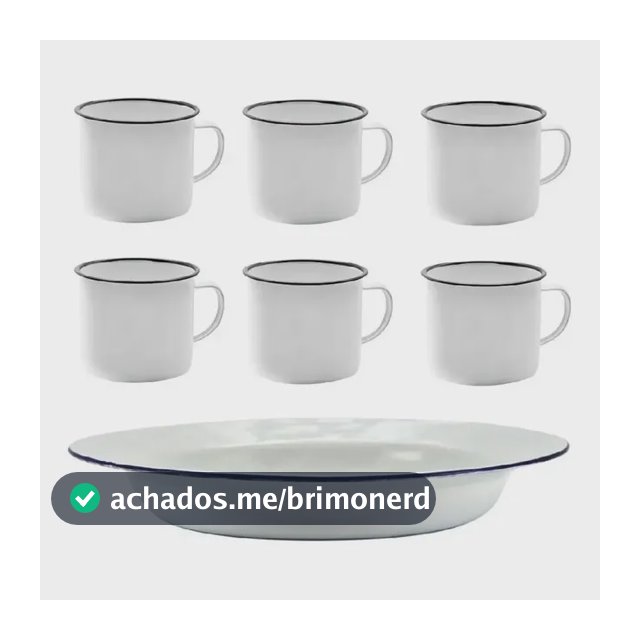 Kit 6 Pratos E 6 Canecas Esmaltados Brancos  Alumínio Yazi Branco