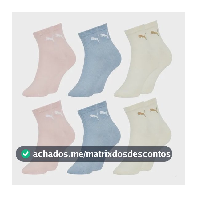 Kit 6 Pares Meia Puma Colors & Heart Cano Médio Feminino
