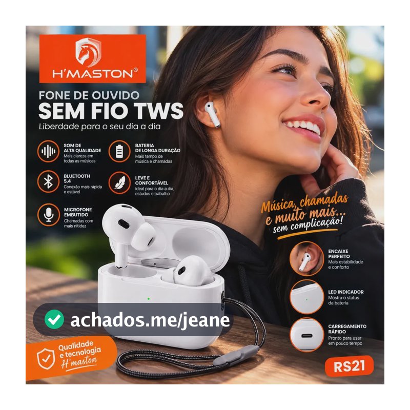 Fone Bluetooth H’Maston RS21 TWS 5.4 Sem Fio Branco