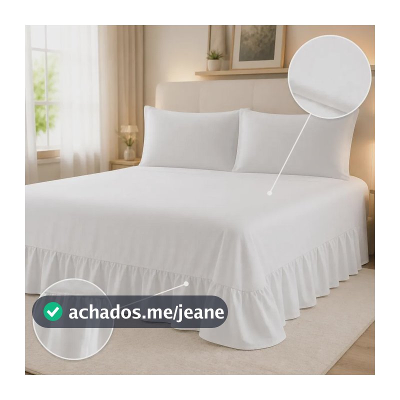 Kit Colcha Super King Cobre Leito Babado 400 Fios Fronhas Branco