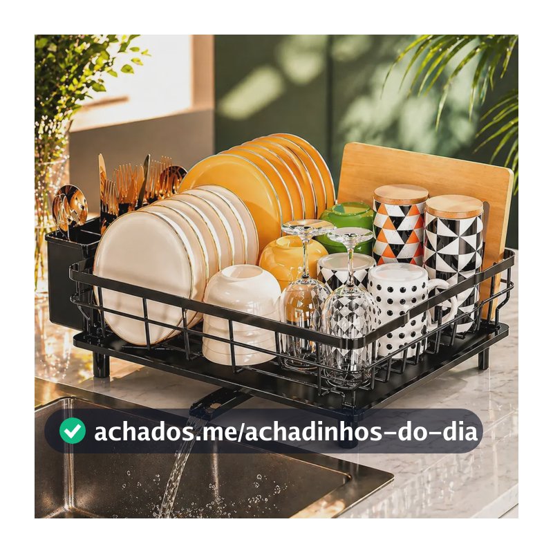 Escorredor De Pratos Em Aço Inox Com Dreno Prateleira De Pratos Drenagem Automática Para Pratos Copos Talheres e Tigela Limoa