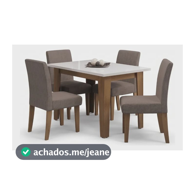 Conjunto de Mesa Sala de Jantar Miami com 4 Cadeiras Trieste Suede 1,20m Cedro / Off White / Mascavo Dobuê