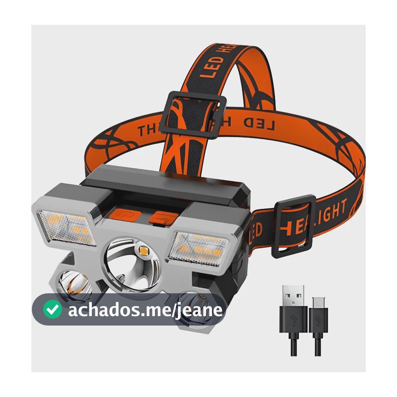 Lanterna de Cabeça YBF Recarregável USB, com 5 Spots e Luz Branco Dourado