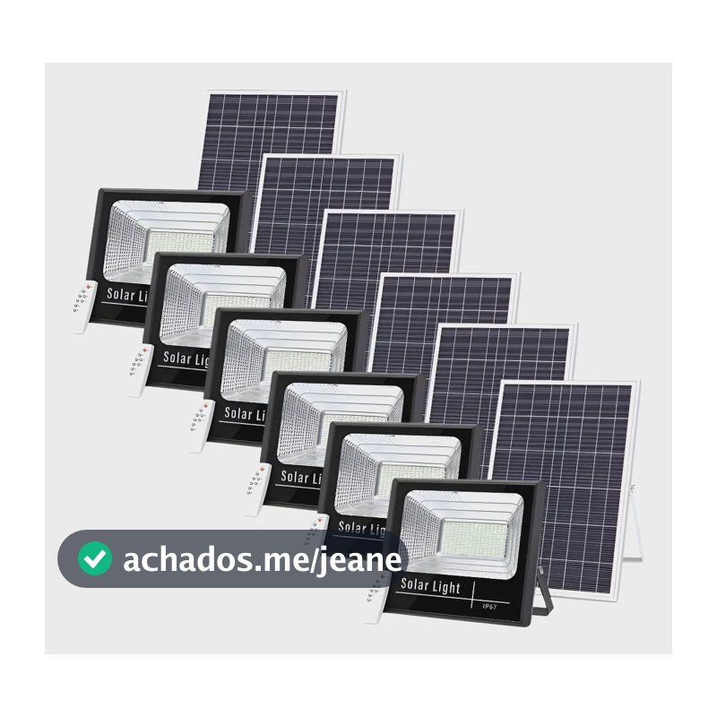 Kit 6 Refletor Led Placa Solar 300w Prova D'agua Branco Frio 127/220v Preto Branco-frio