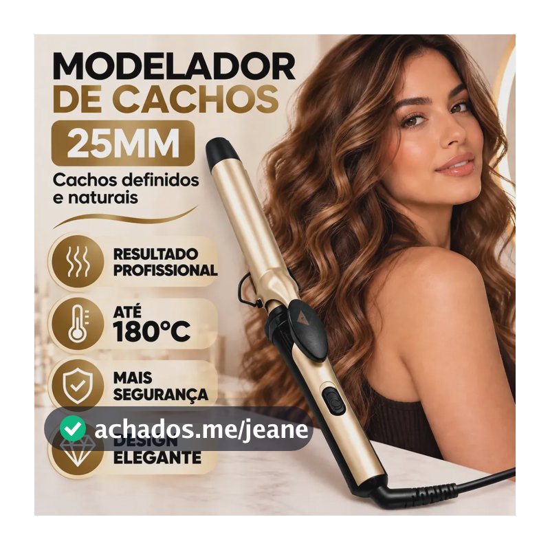 Modelador de Cachos Profissional 37W 180°C Cilindro 25mm para Ondas Cachos Perfeitos