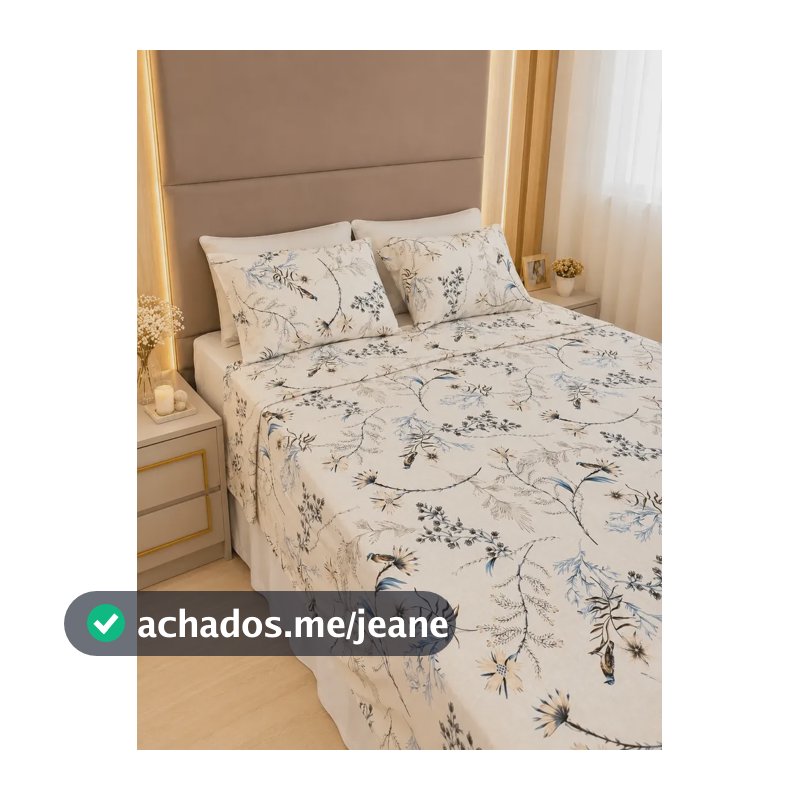 Jogo Lençol 4 Pçs Estampado Floral Cinza Malha 100% Algodão Queen