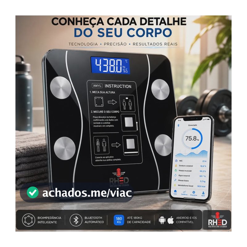 Balança Digital Bioimpedância Profissional smart imc 180kg Bluetooth Corporal Aparelho Alta Capacidade aplicativo App para Android e para IOS Balança De Banheiro Academia