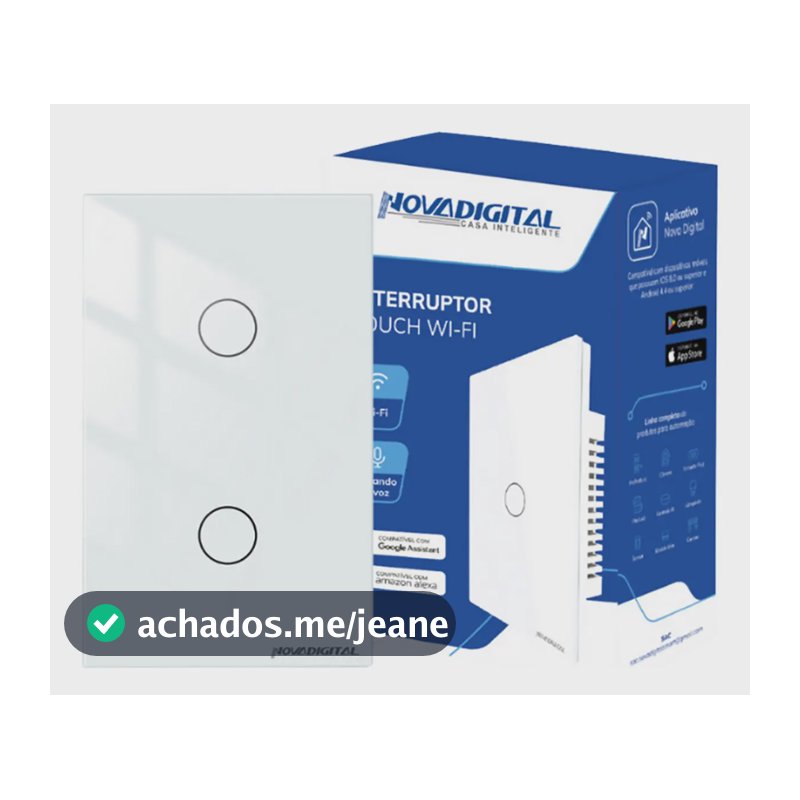 Interruptor Inteligente Wifi Novadigital 2 Teclas Botões Touch Tuya Smart Life Alexa Google 110V 220V Bivolt Branco LITE-WS2-W