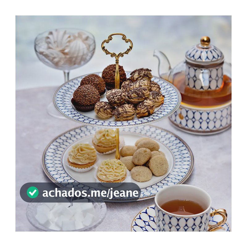Prato Duplo De Porcelana Para Doces E Sobremesas - Botanique Branco E Azul Botanique