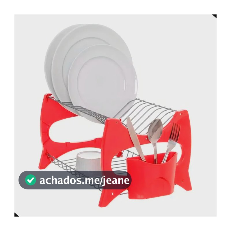 Escorredor De 13 Pratos Duplo Com Porta Talher E Copos Cor Vermelho
