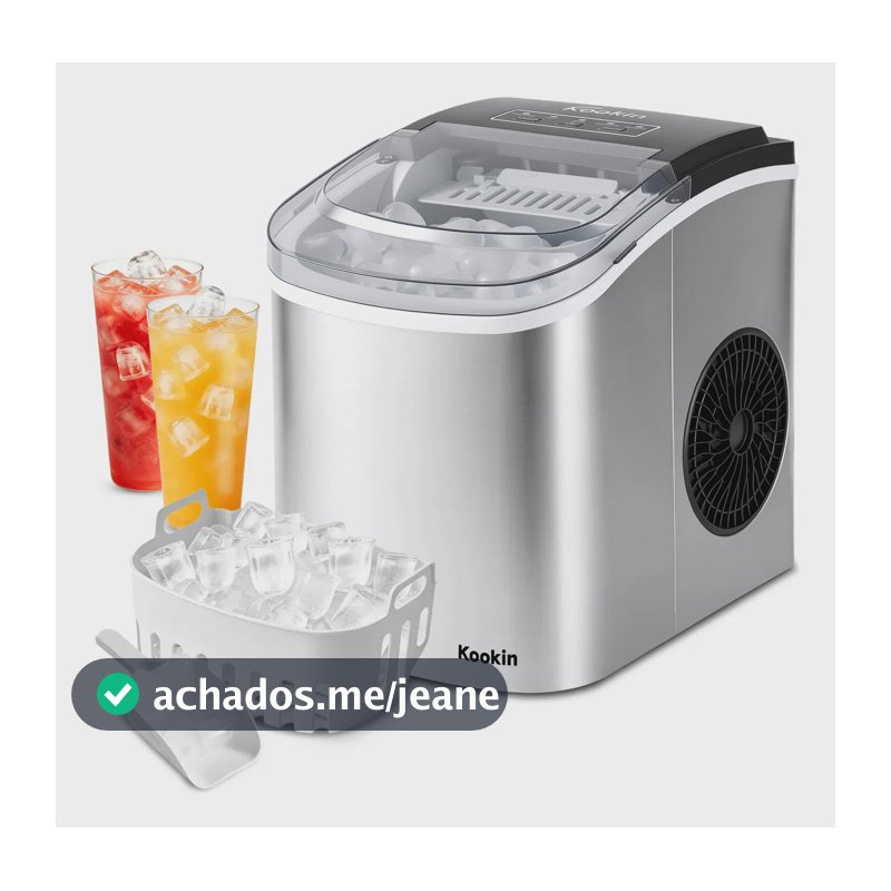 Máquina de Gelo Portátil Inox 12kg/Dia Produz Gelo em até 10 Minutos Ideal para Drinks, Casa, Festa e Escritório