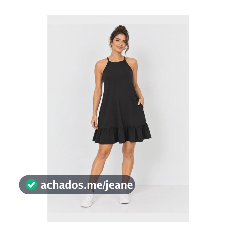 Vestido Alcinha Soltinho Curto Detalhe Babado Preto Gg
