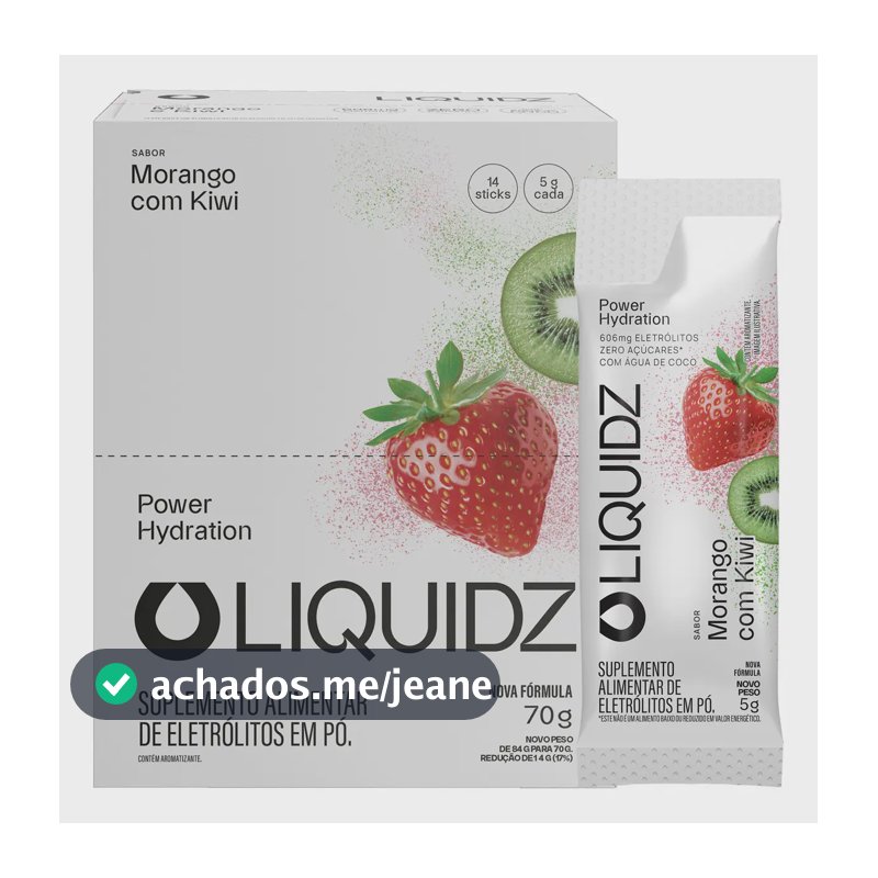 LIQUIDZ® - Eletrólitos Zero Açúcares - Sabor Morango com Kiwi - Kit 1 Caixa - 14 sachês