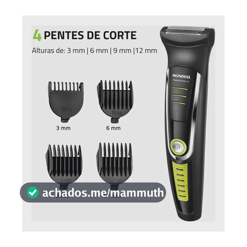 Cortador De Cabelo Mondial Super Groom 6 Bg-04 Melhor Categ Preto/verde