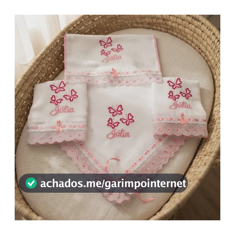 Fralda Bebe Boca Ombro Manta Bordado Personalizado Borboleta Rosa