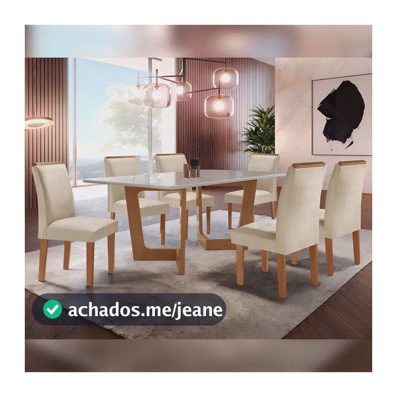 Conjunto Sala De Jantar Nápoles Tampo Vidro/mdf Com 6