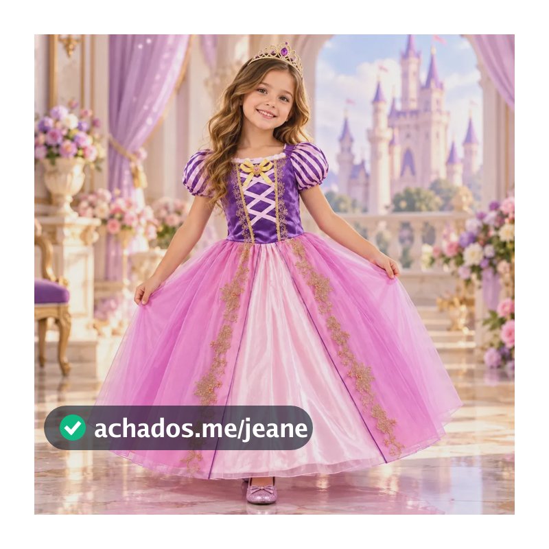Fantasia Vestido Infantil Princesa Roxo Rosa Rapunzel 12-14