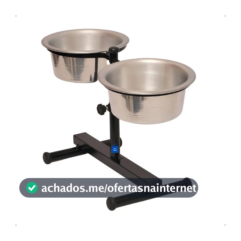 Comedouro Duplo Regulável Pote Tigela Ração Água Bebedouro Comida Alimentos Animais Cachorro Dog Gato Cat Portatil Material em Aluminio 900ml