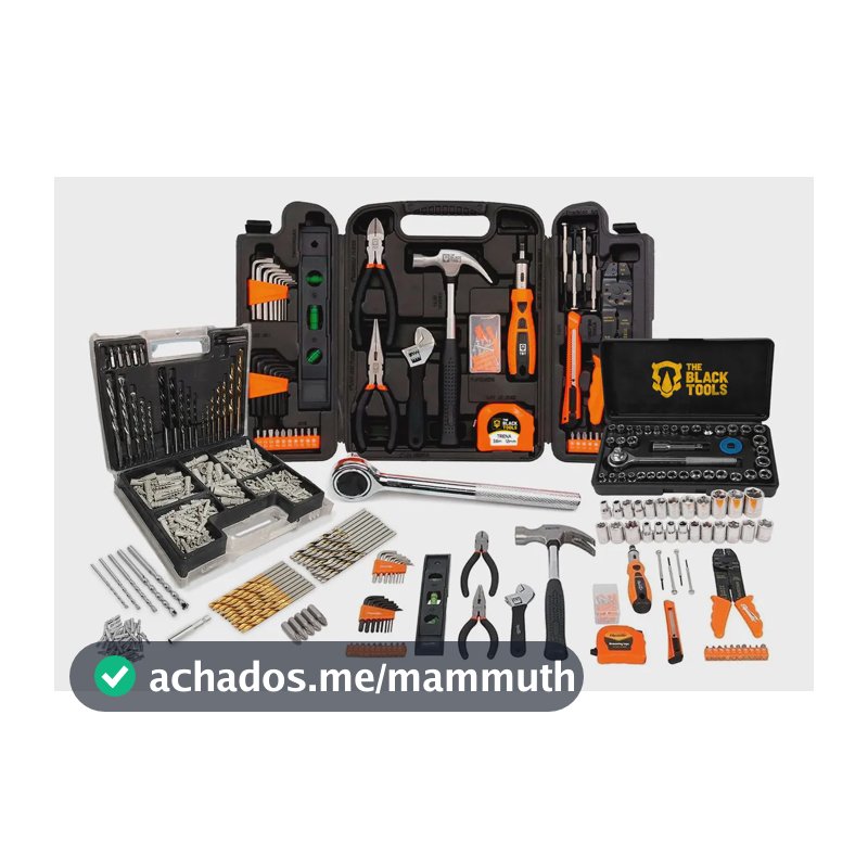 Kit Jogo De Ferramentas 129 Peças Com Jogo De 40 Soquetes Chaves E Kit 300 Peças Brocas E Buchas The Black Tools