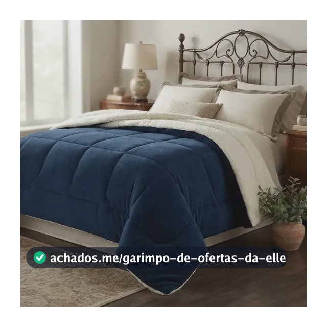 Edredom Sherpa Cobertor E Coberdrom Casal Queen Grosso Cores Azul-marinho Lisa