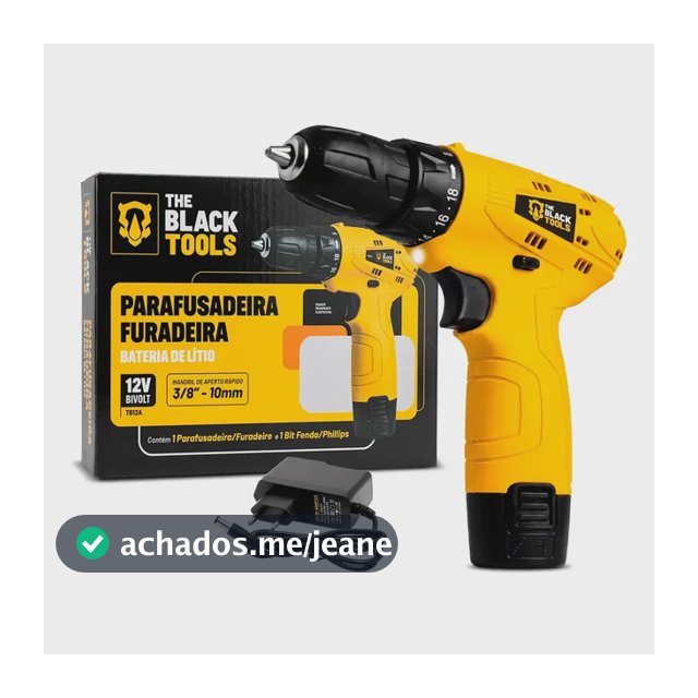 Parafusadeira Furadeira The Black Tools TB12A 3/8 a Bateria Cor Amarelo Frequência 60Hz