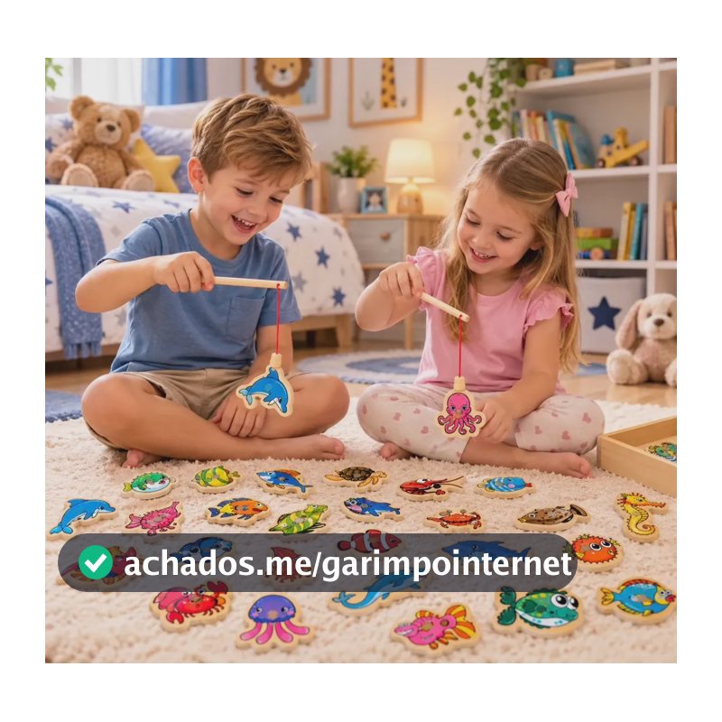 Brinquedo Infantil Pescaria Magnetica 30 Animais Montessorie Colorido